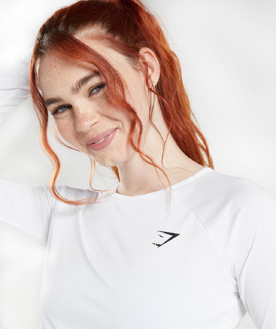 Przycięte Topy Damskie Gymshark Treningowe Long Sleeve Białe | PL 2634CTV